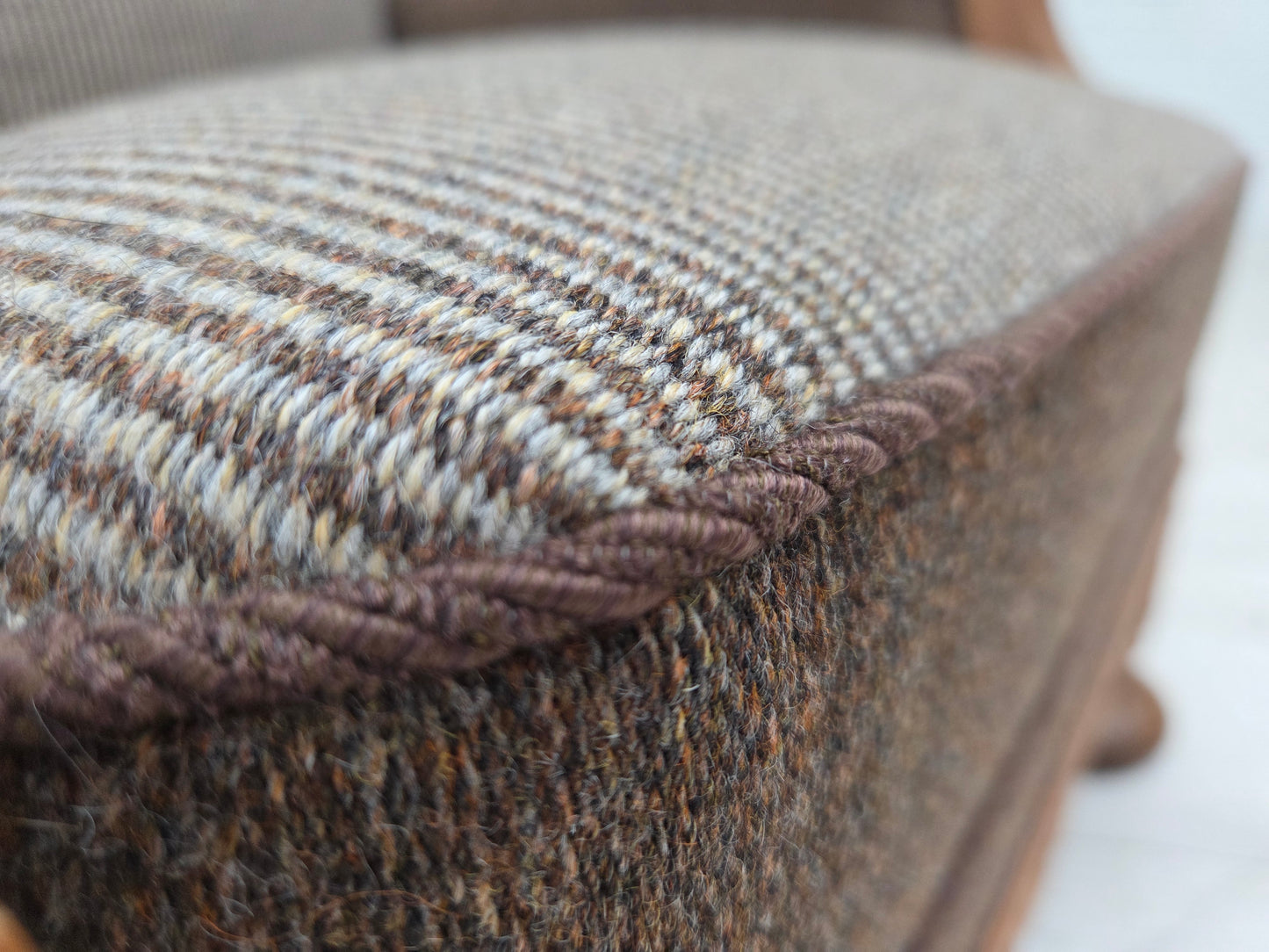 1950s, Danish armchair, furniture wool, solid carved oak wood.