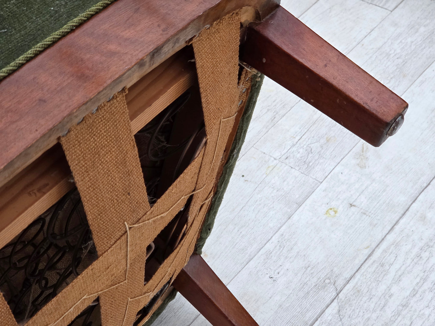 1960s, Danish highback armchair, green furniture velour, teak wood.