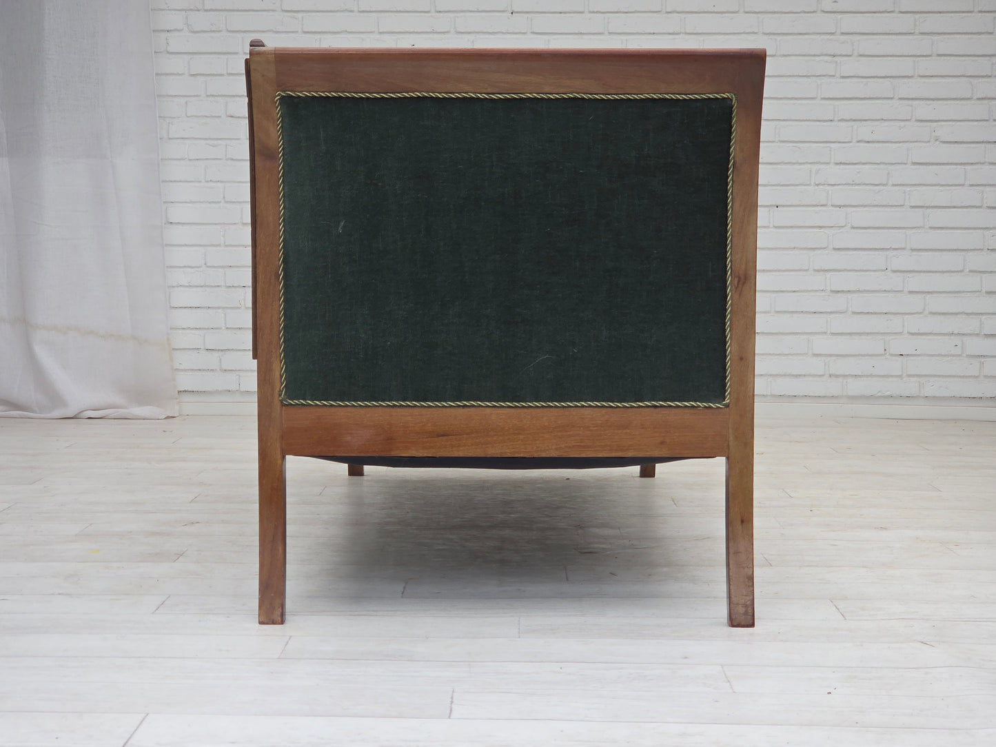 1950s, Danish 3-seater sofa, green/blue furniture velour, ash wood.