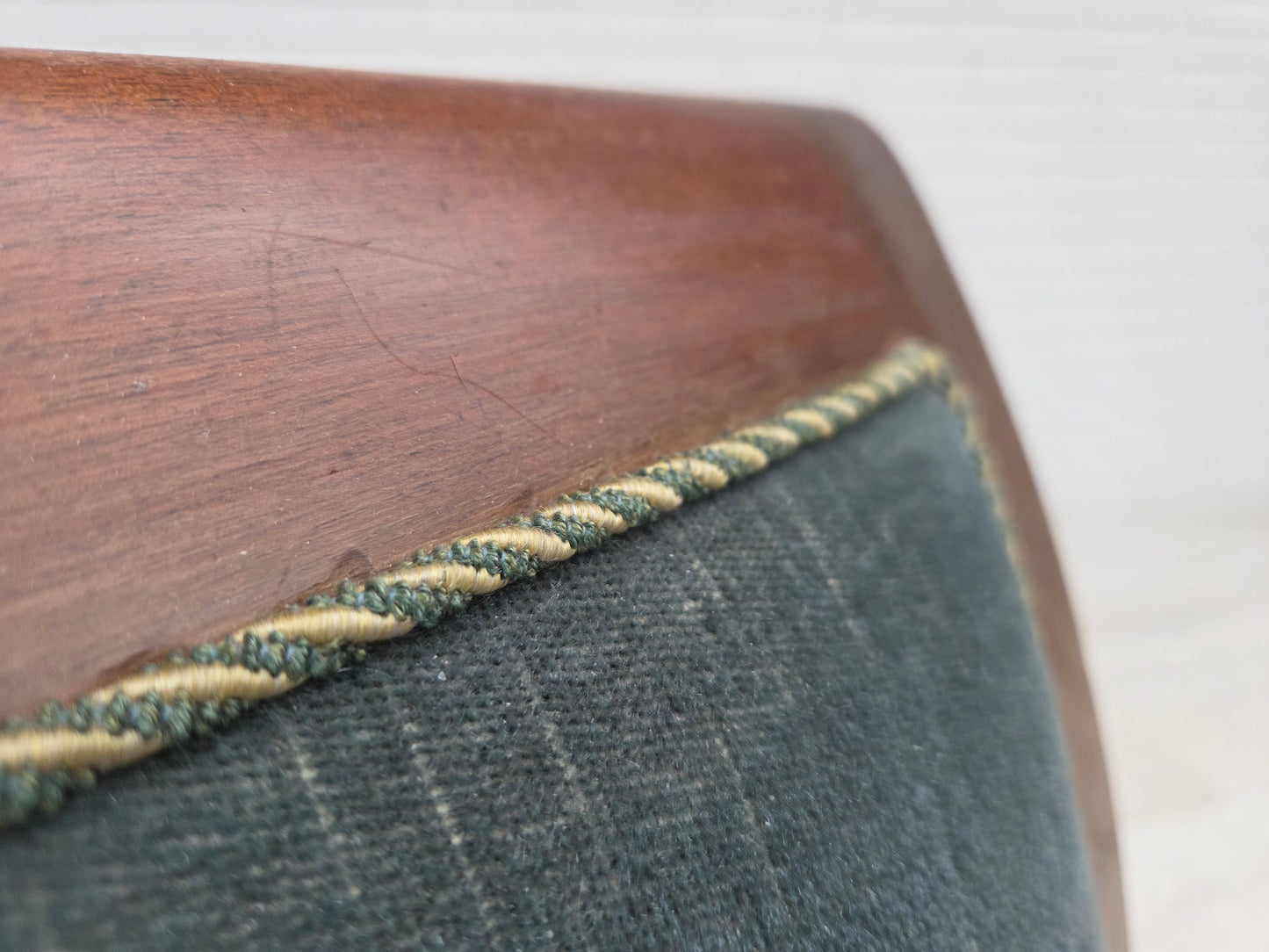 1950s, Danish 3-seater sofa, green/blue furniture velour, ash wood.