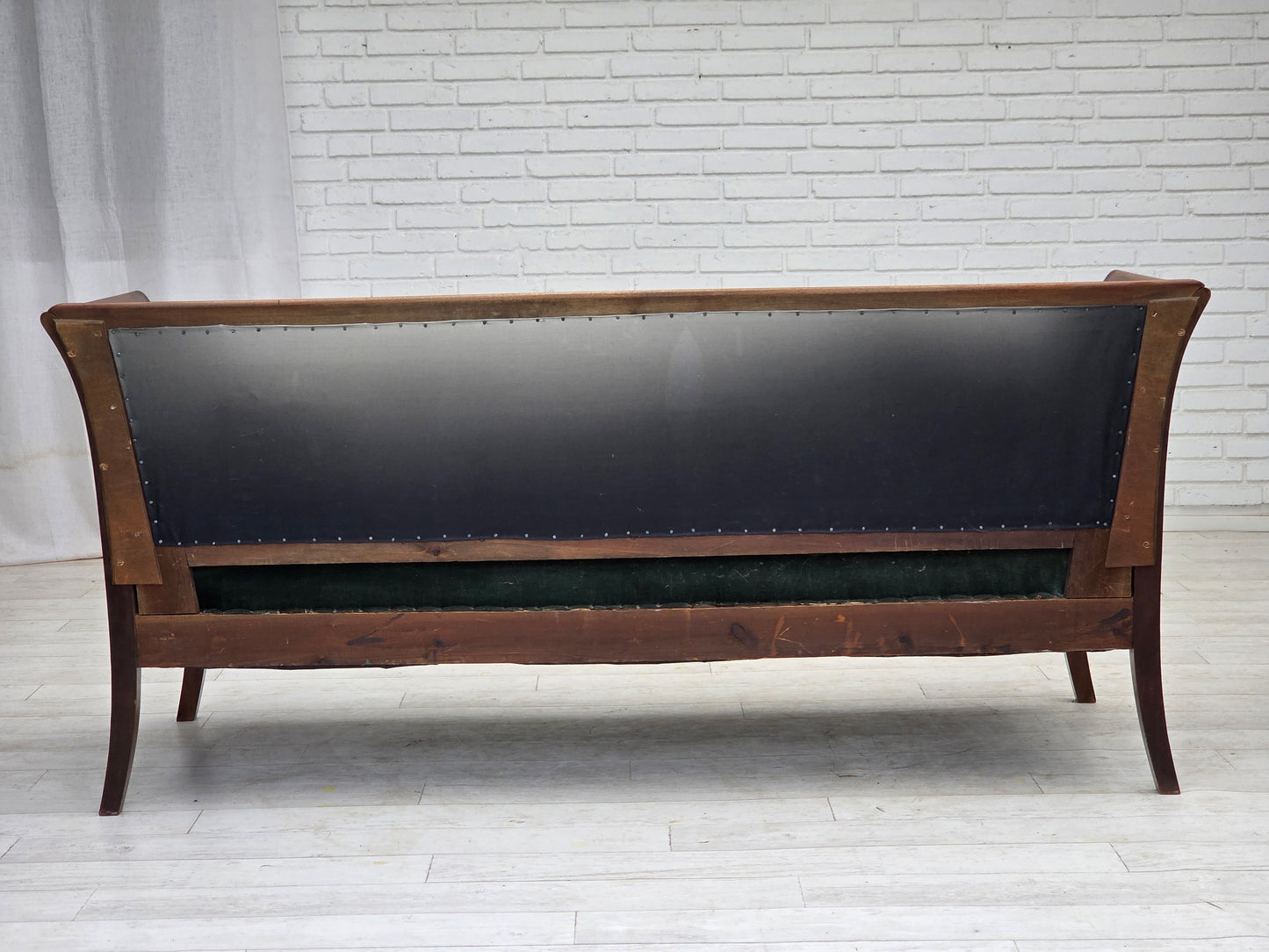 1950s, Danish 3-seater sofa, green/blue furniture velour, ash wood.