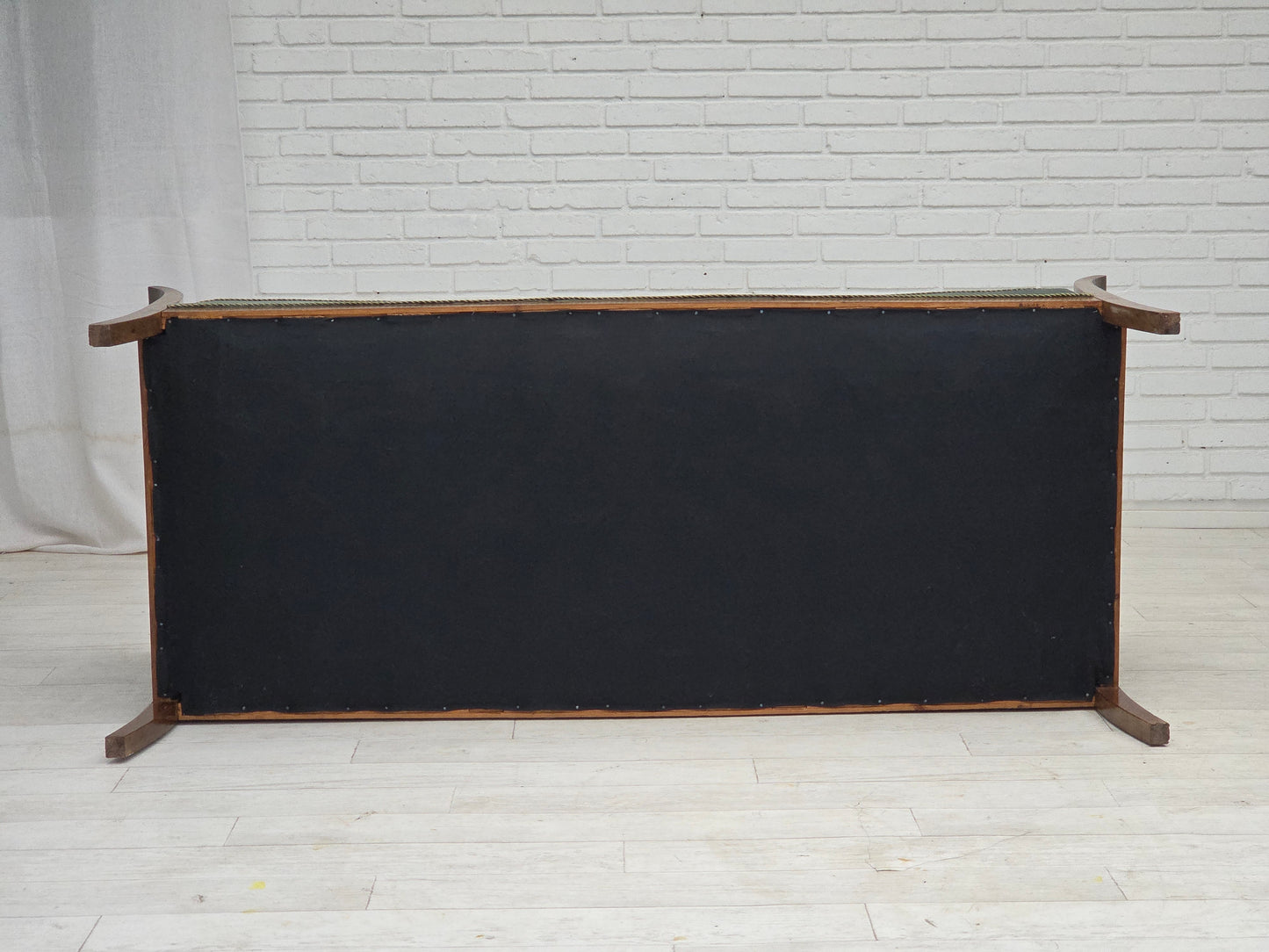 1950s, Danish 3-seater sofa, green/blue furniture velour, ash wood.