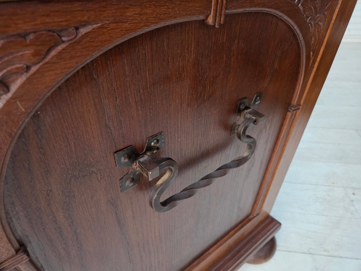 1950s, Danish 2-seater sofa, original green furniture velour, oak wood.