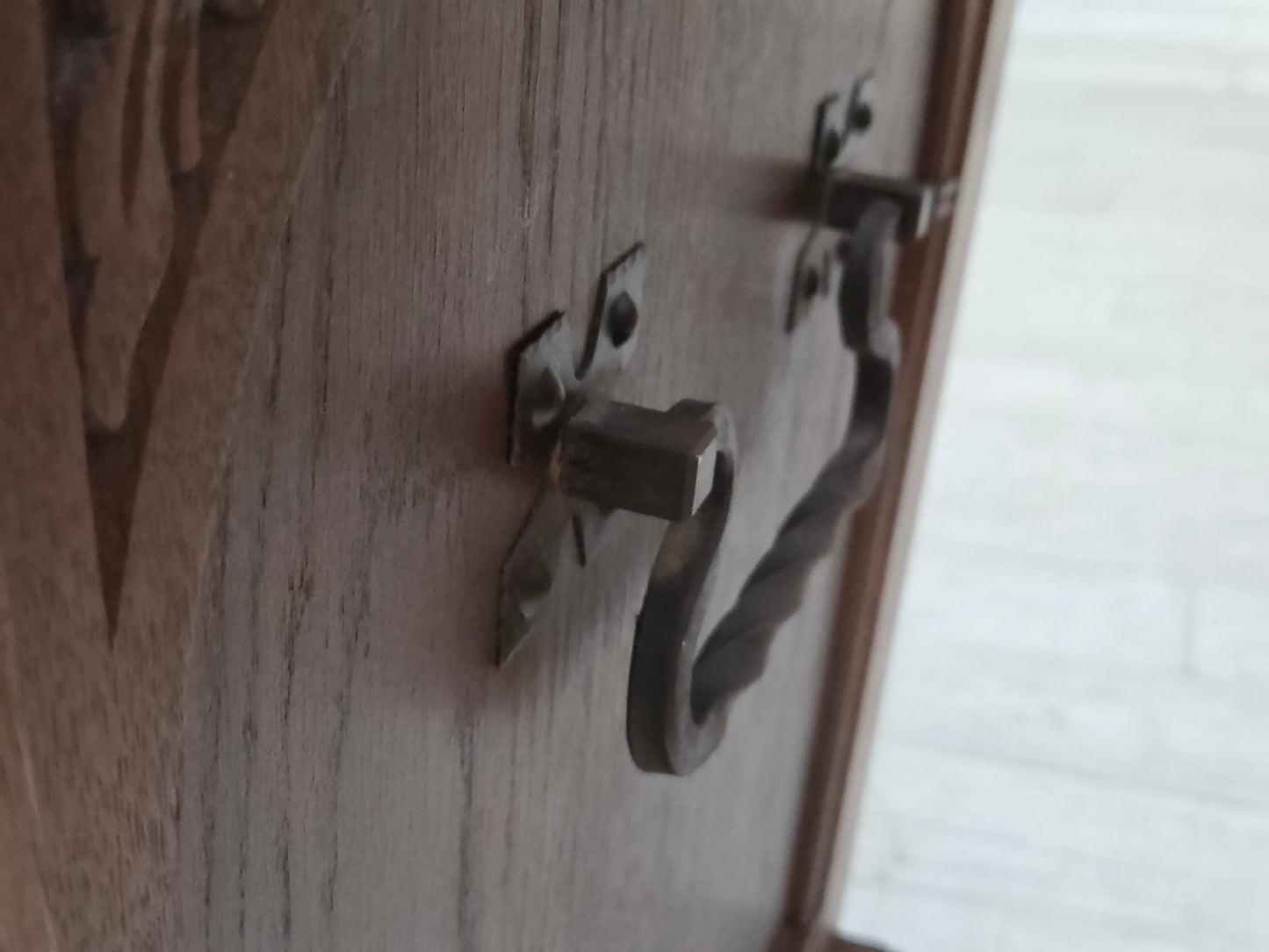 1950s, Danish 2-seater sofa, original green furniture velour, oak wood.