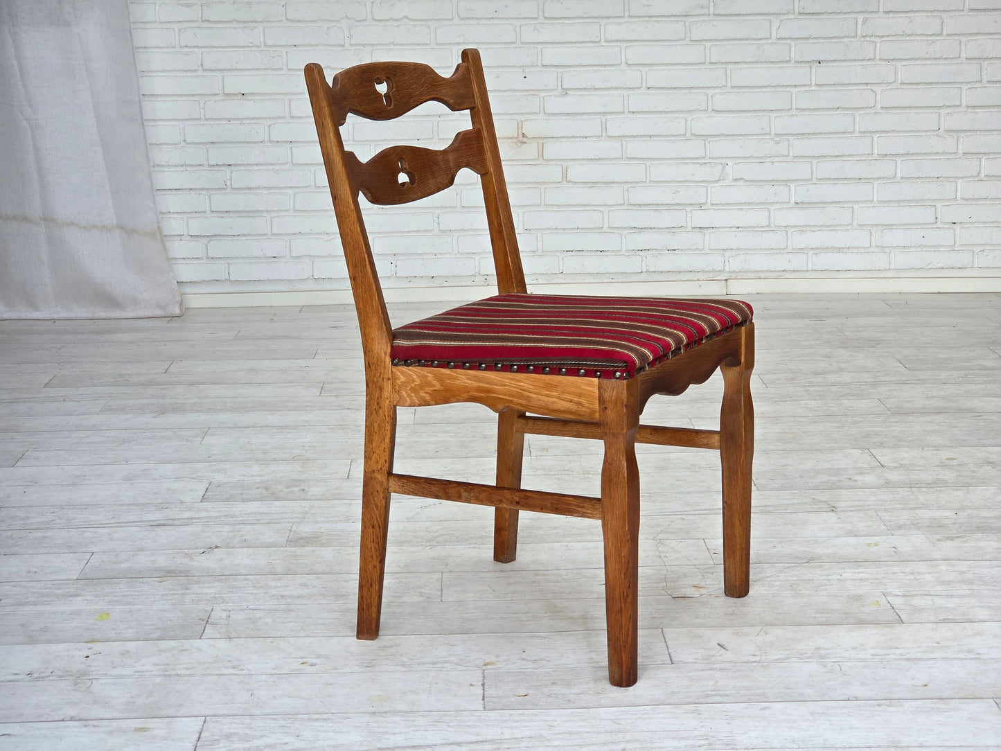 1960s, set of 4 pcs Danish dining chairs, furniture wool, solid oak wood.