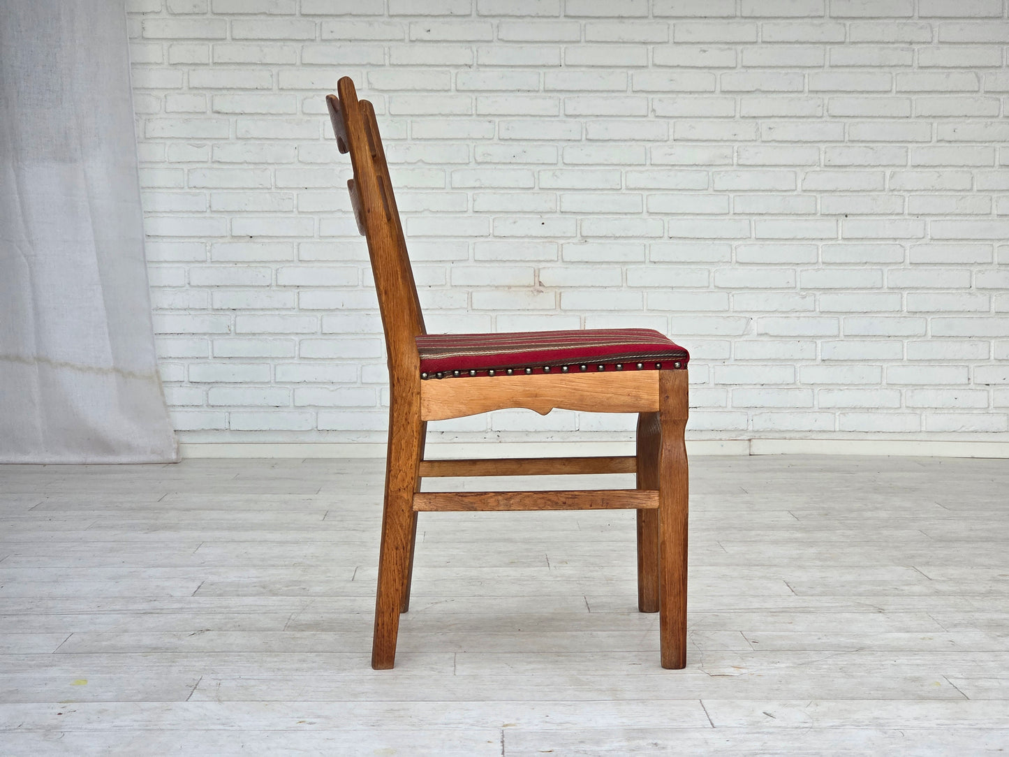 1960s, set of 4 pcs Danish dining chairs, furniture wool, solid oak wood.