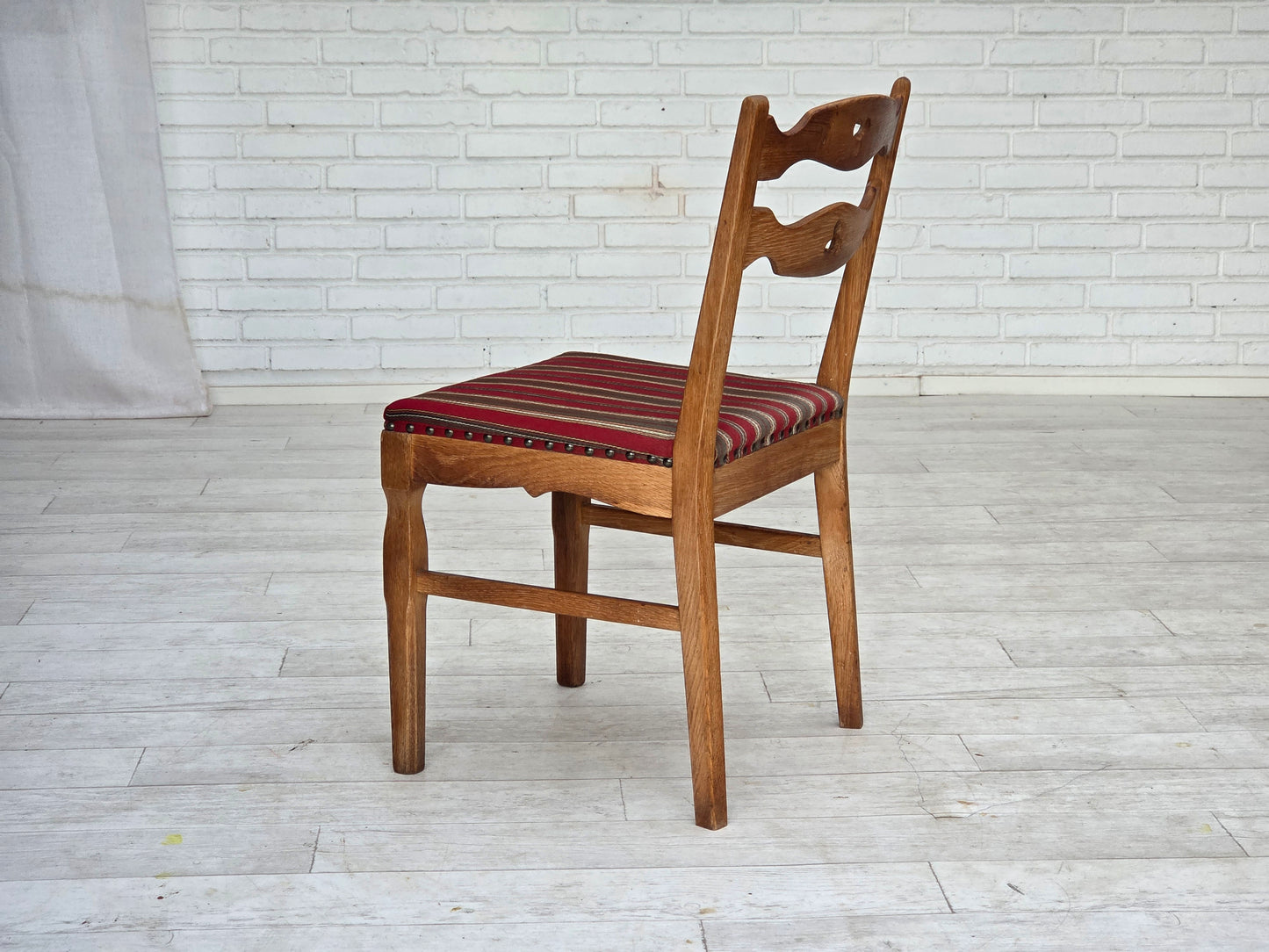 1960s, set of 4 pcs Danish dining chairs, furniture wool, solid oak wood.