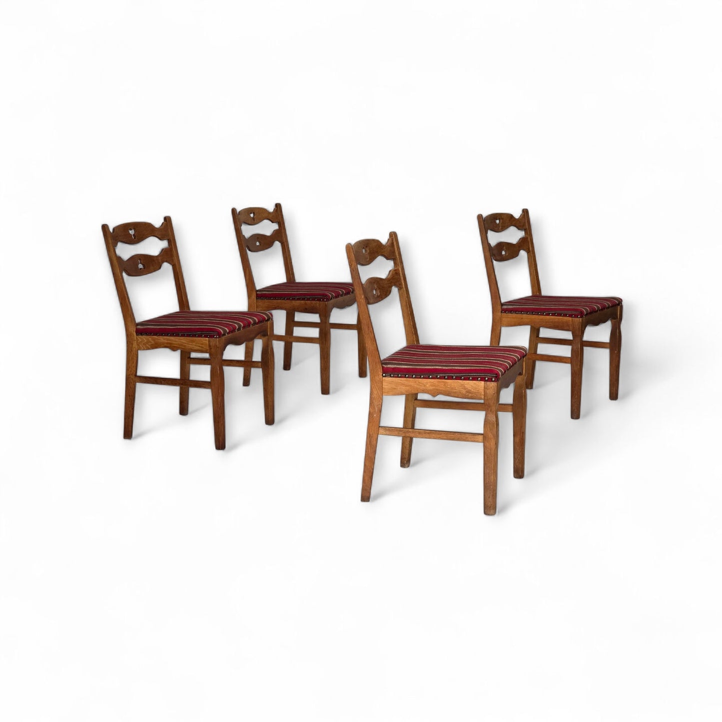 1960s, set of 4 pcs Danish dining chairs, furniture wool, solid oak wood.