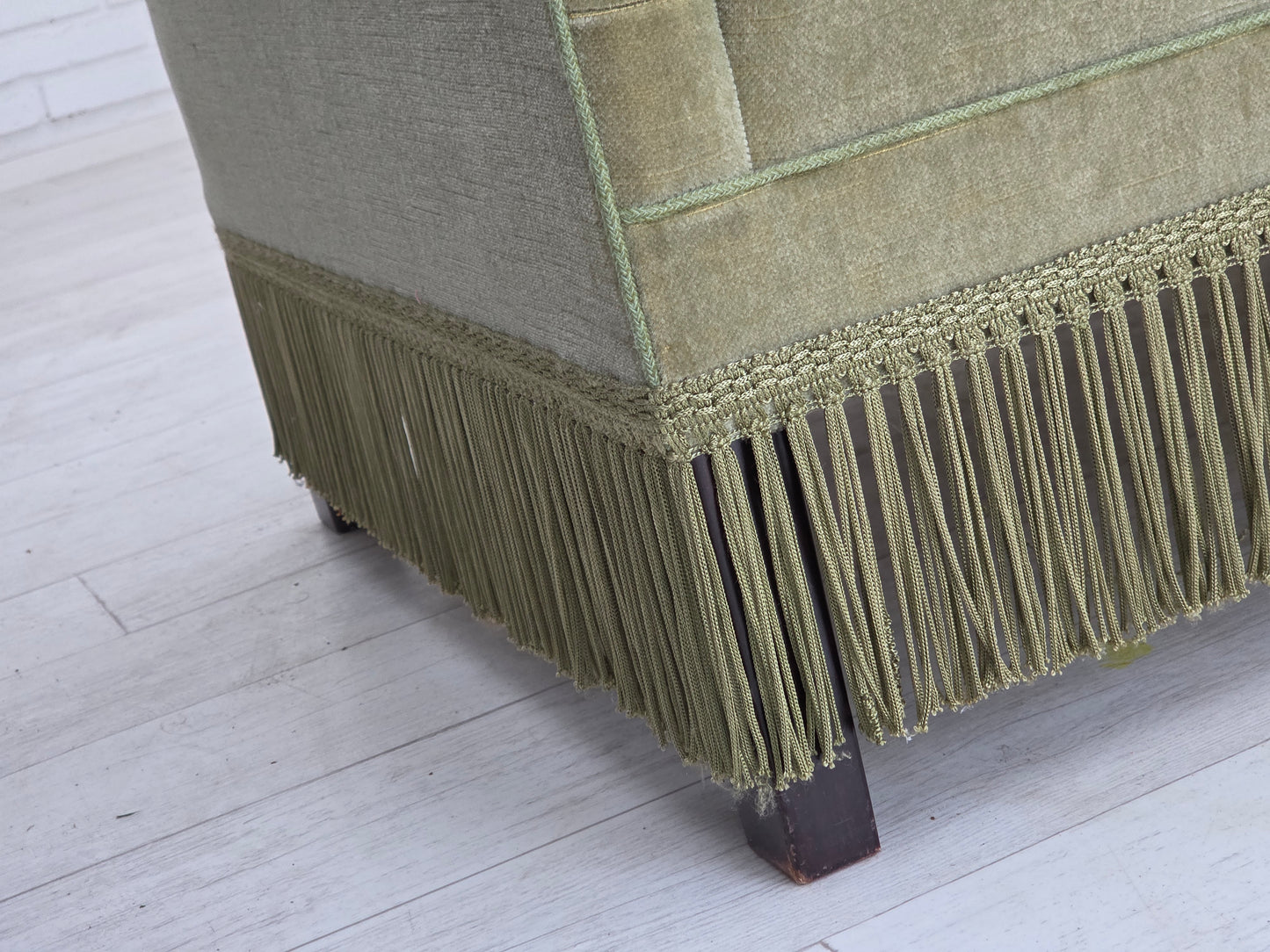 1970s, Danish 2-seater sofa, furniture velour, beech wood legs.