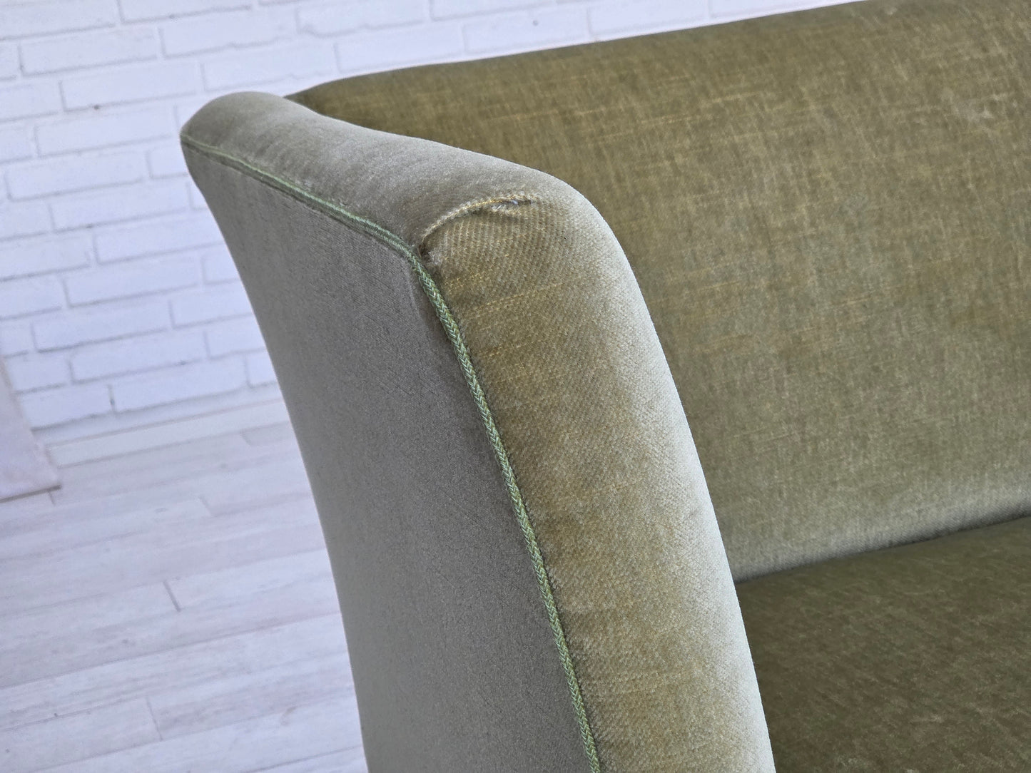 1970s, Danish 2-seater sofa, furniture velour, beech wood legs.