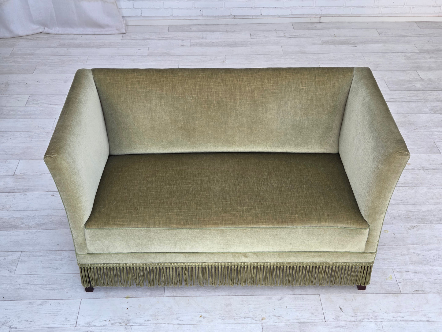 1970s, Danish 2-seater sofa, furniture velour, beech wood legs.
