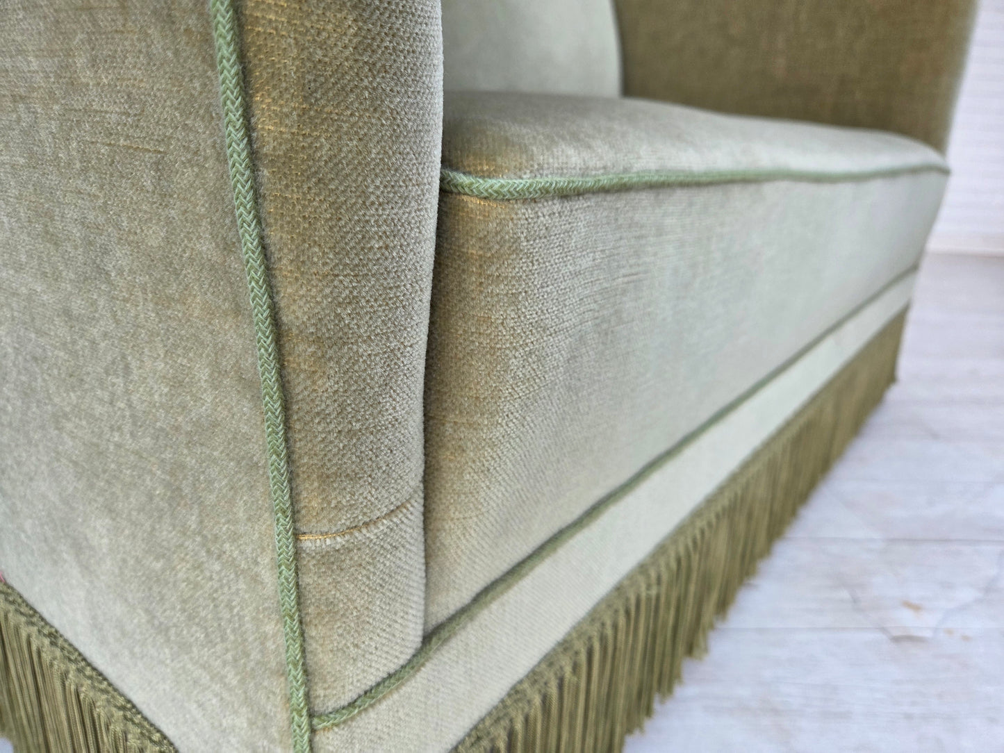 1970s, Danish 2-seater sofa, furniture velour, beech wood legs.