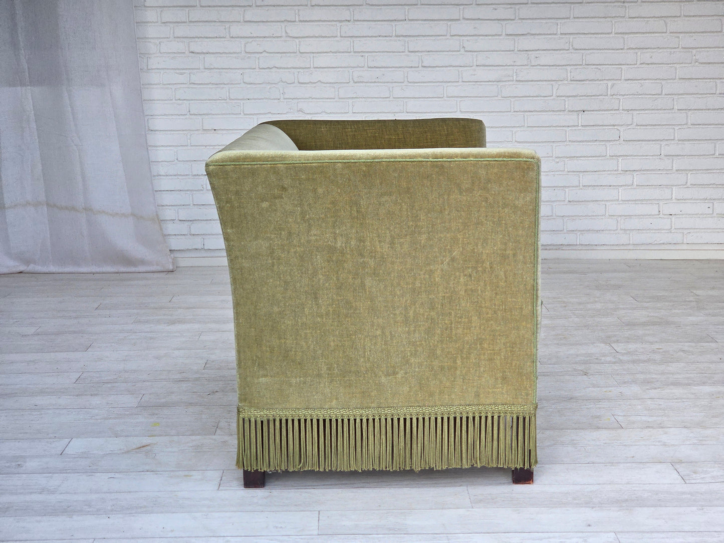 1970s, Danish 2-seater sofa, furniture velour, beech wood legs.