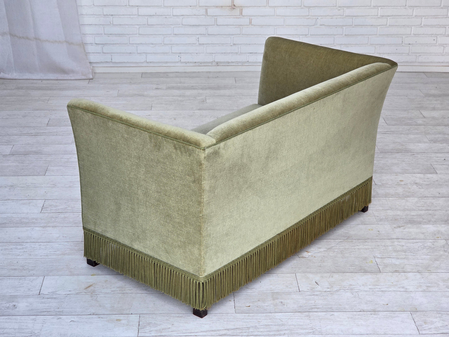 1970s, Danish 2-seater sofa, furniture velour, beech wood legs.