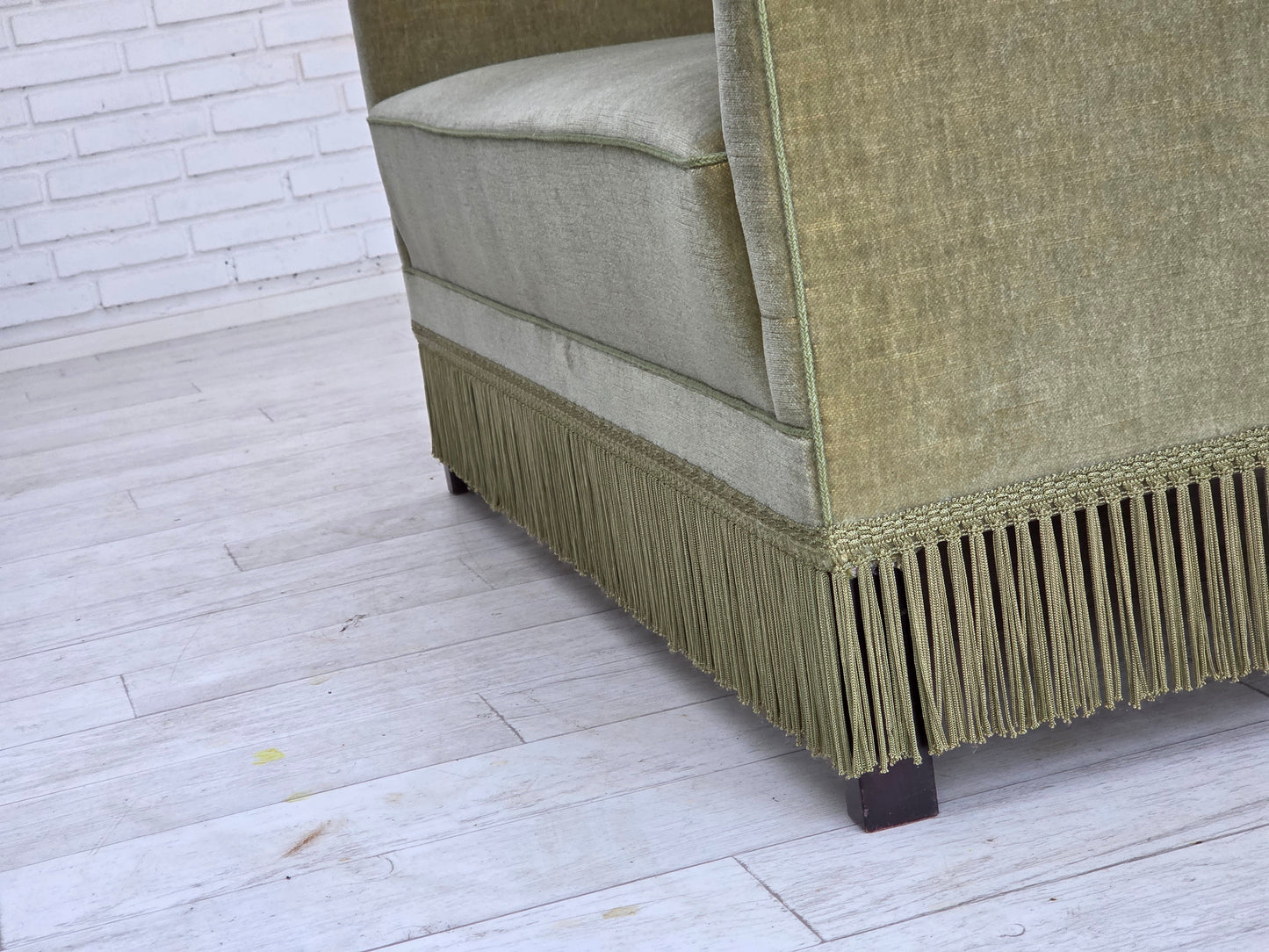 1970s, Danish 2-seater sofa, furniture velour, beech wood legs.