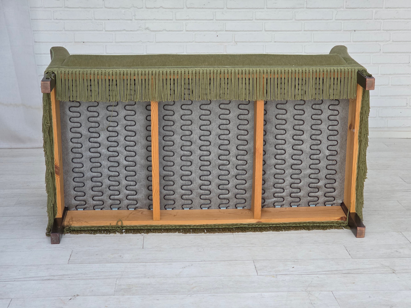 1970s, Danish 2-seater sofa, furniture velour, beech wood legs.