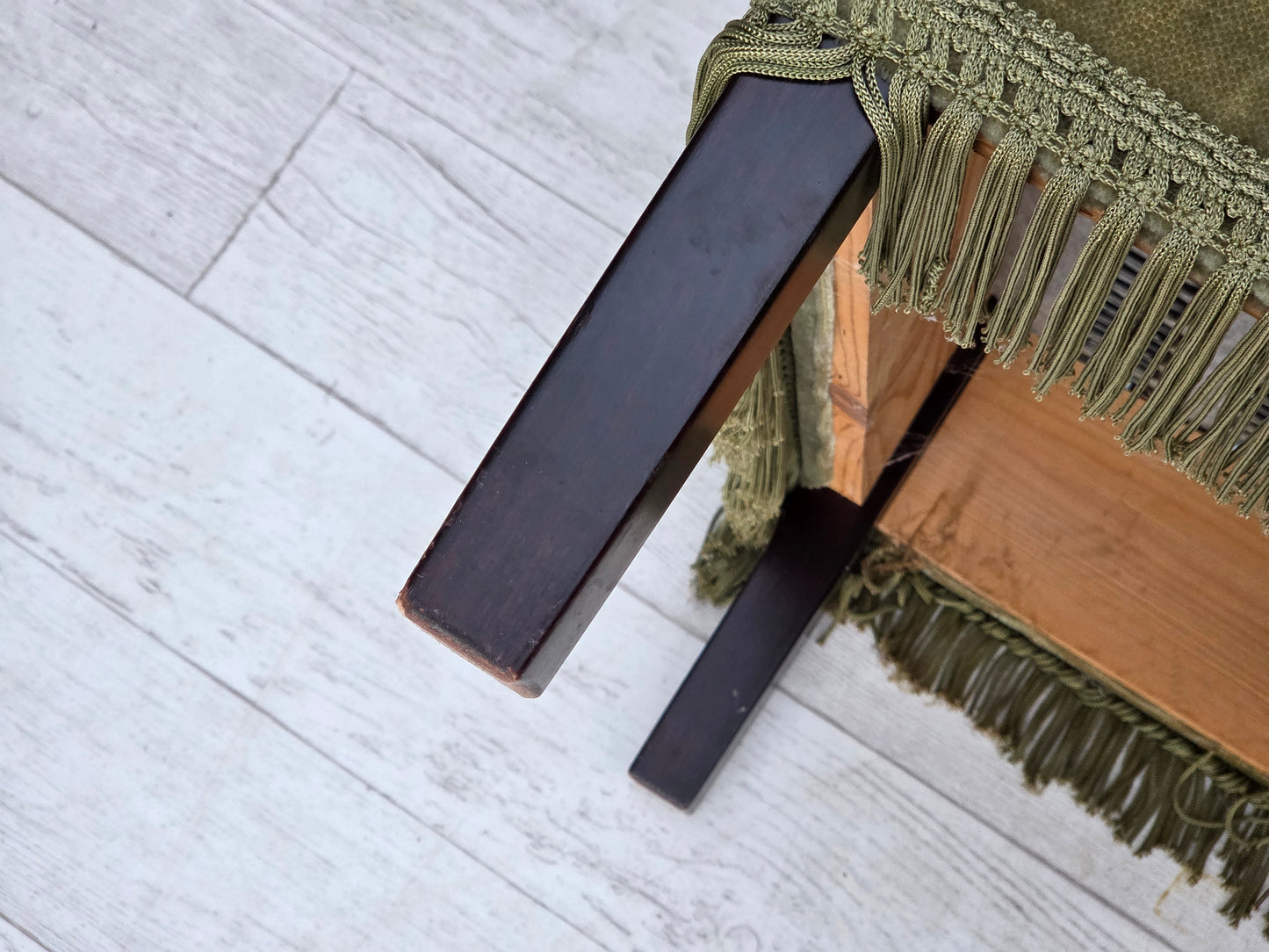 1970s, Danish 2-seater sofa, furniture velour, beech wood legs.