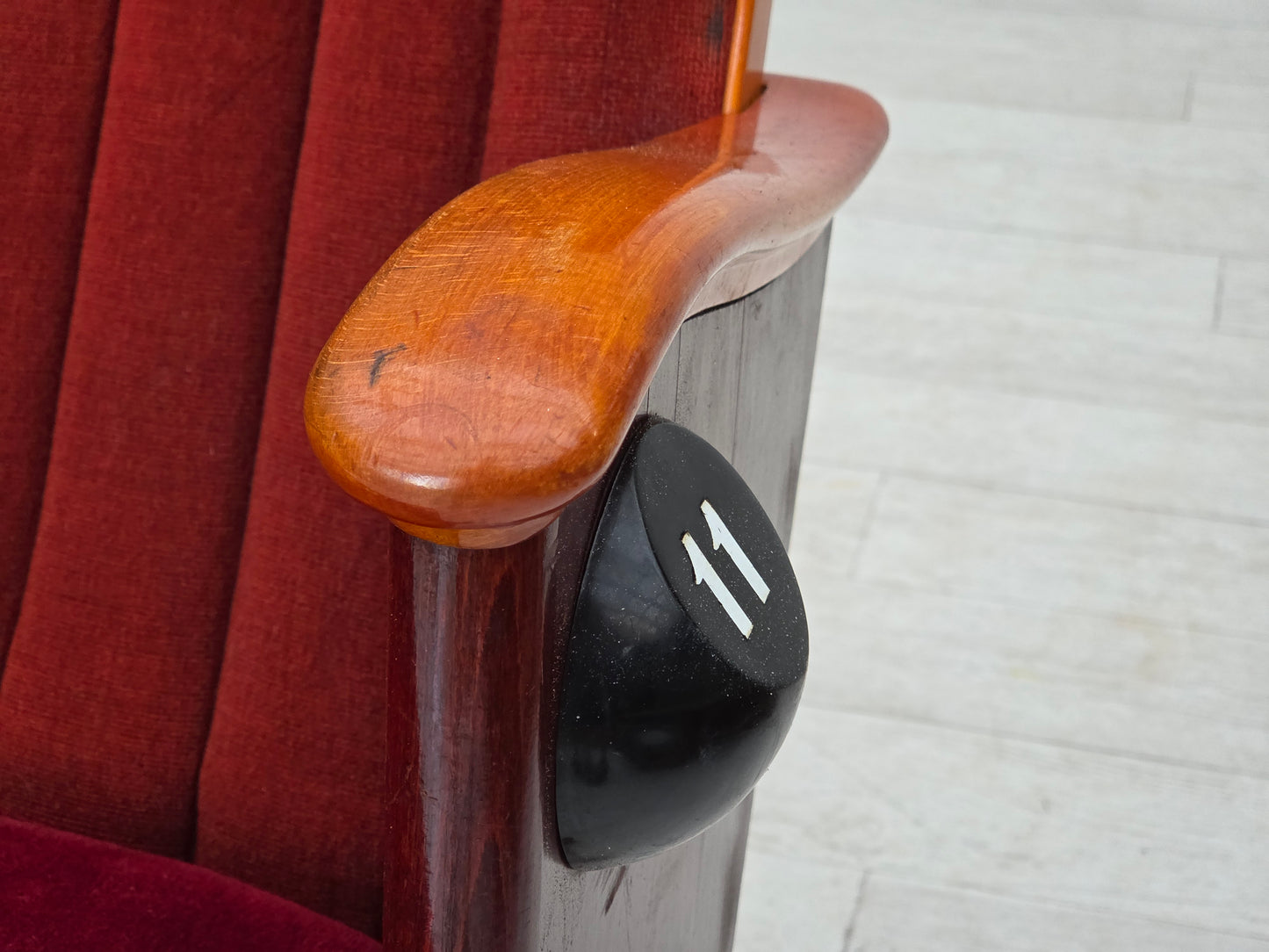 1950s, Danish cinema/theater armchairs, furniture velour, original condition.