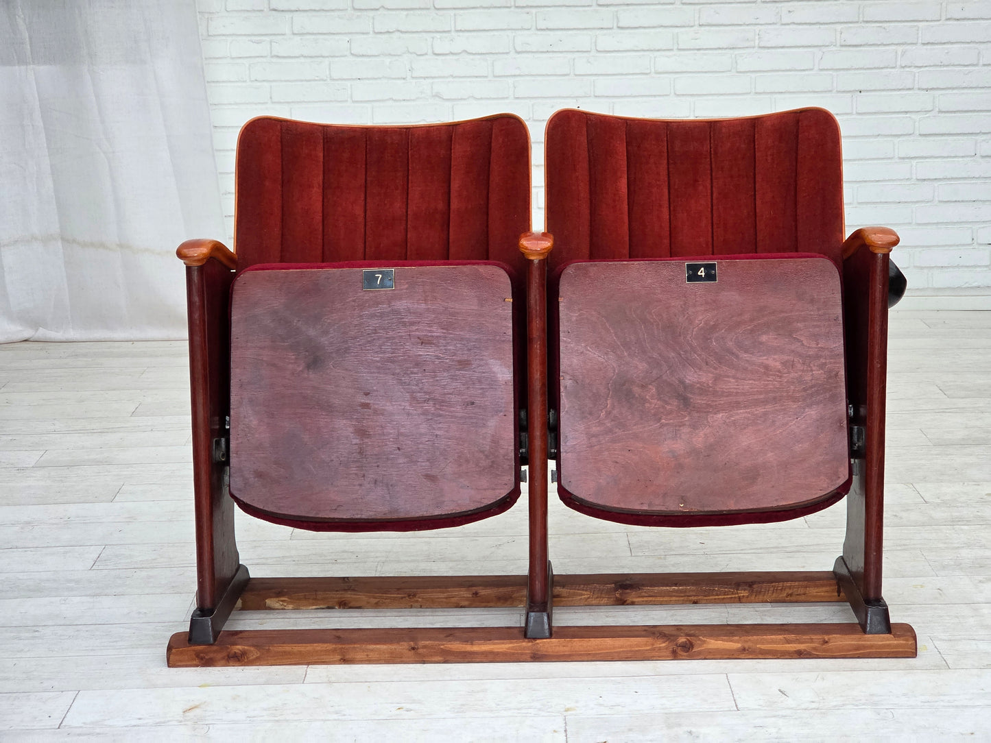 1950s, Danish cinema/theater armchairs, furniture velour, original condition.