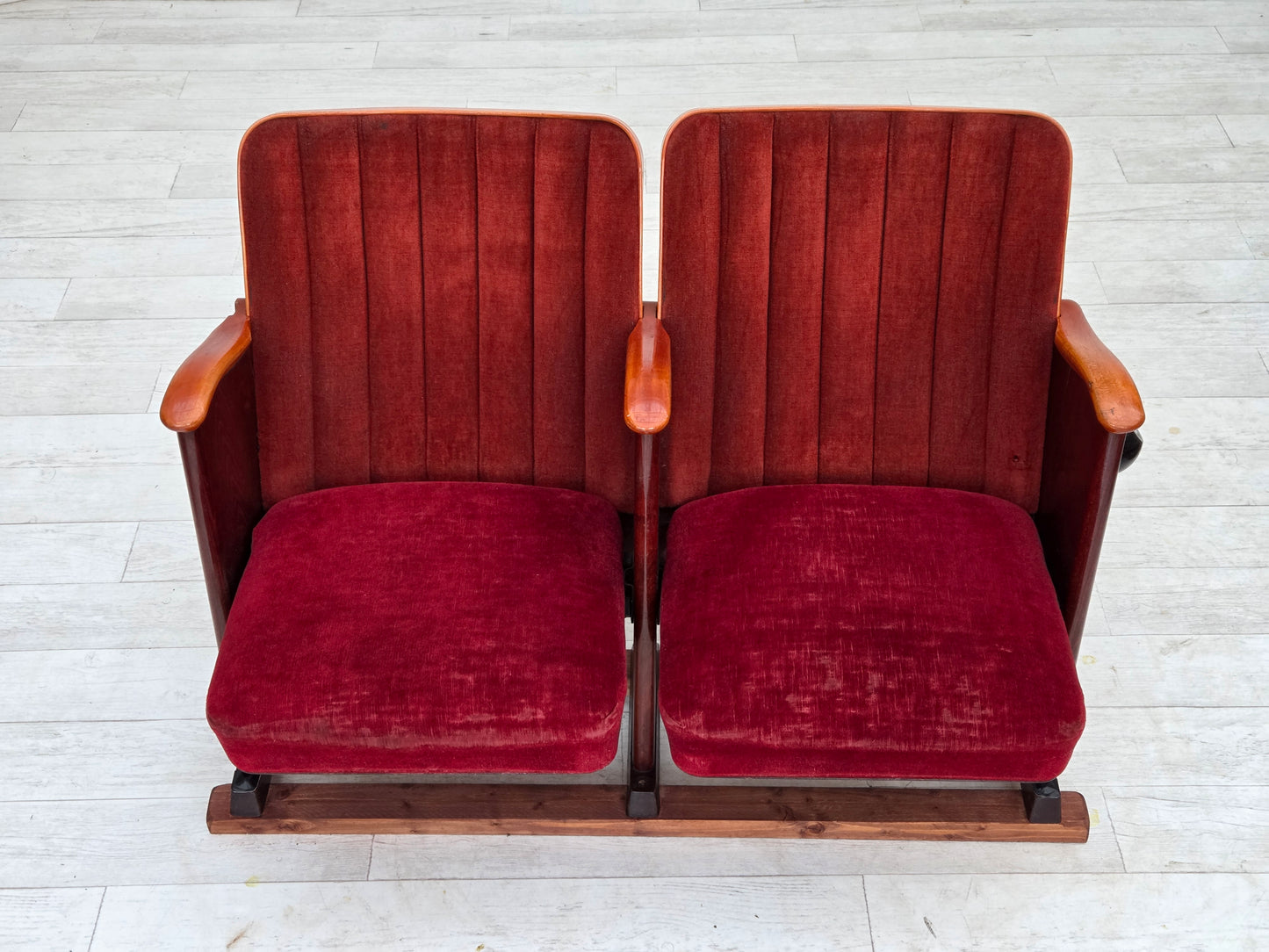 1950s, Danish cinema/theater armchairs, furniture velour, original condition.