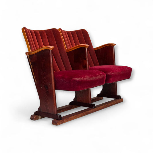 1950s, Danish cinema/theater armchairs, furniture velour, original condition.