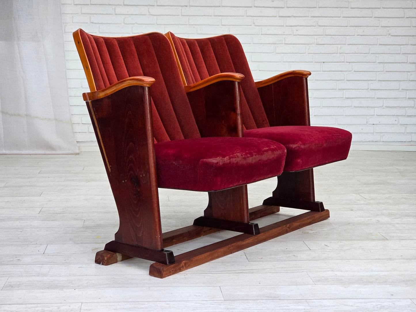 1950s, Danish cinema/theater armchairs, furniture velour, original condition.