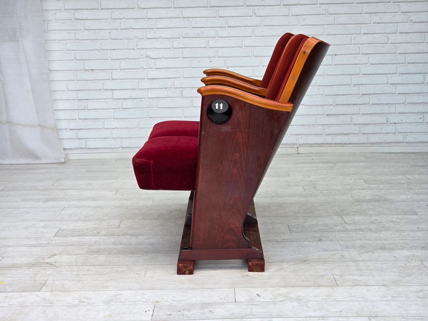 1950s, Danish cinema/theater armchairs, furniture velour, original condition.