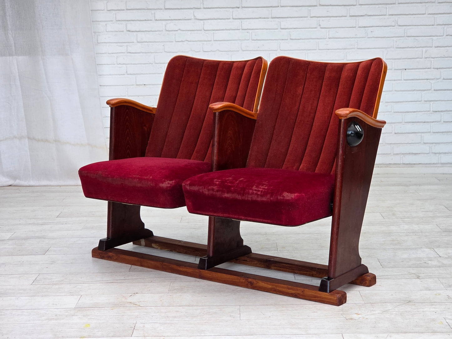 1950s, Danish cinema/theater armchairs, furniture velour, original condition.