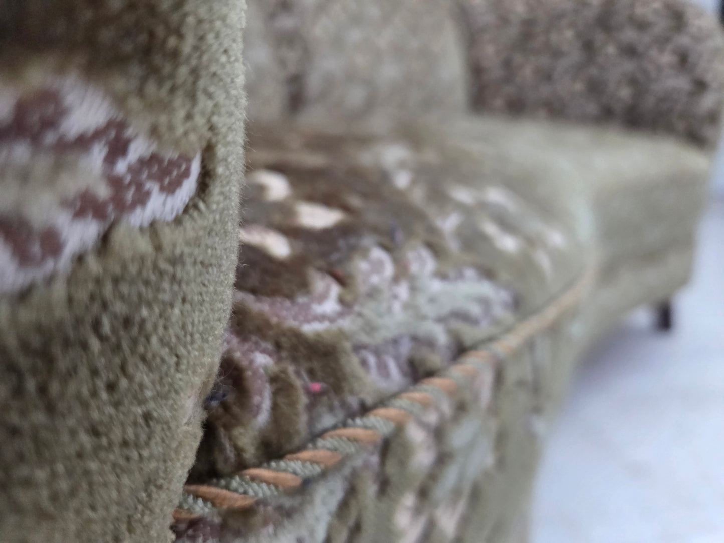 1960s, Danish curved 2-seater sofa, green furniture velour, beech wood.