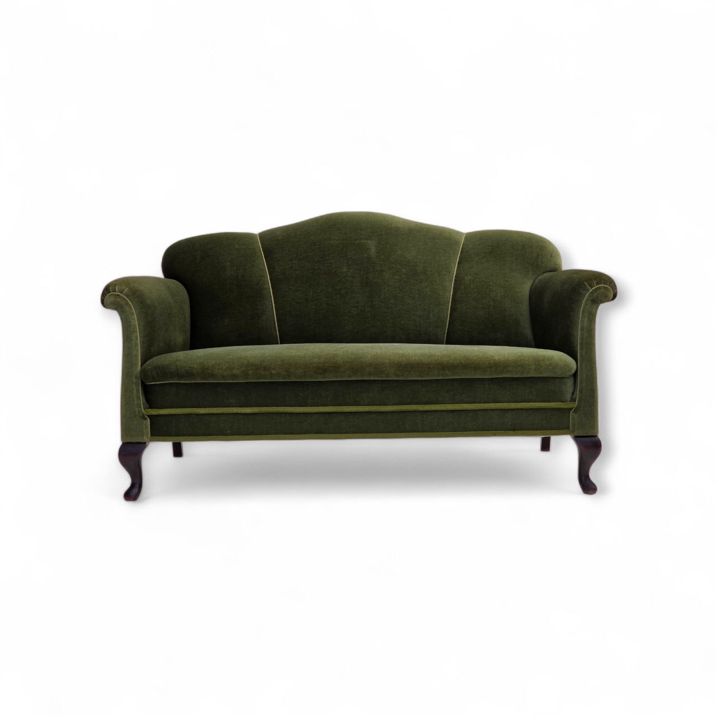 1950s, Danish 2-seater sofa, green furniture velour, ash wood legs.
