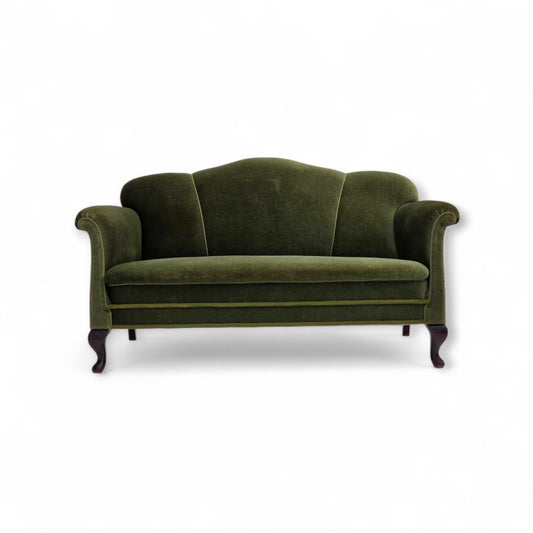1950s, Danish 2-seater sofa, green furniture velour, ash wood legs.