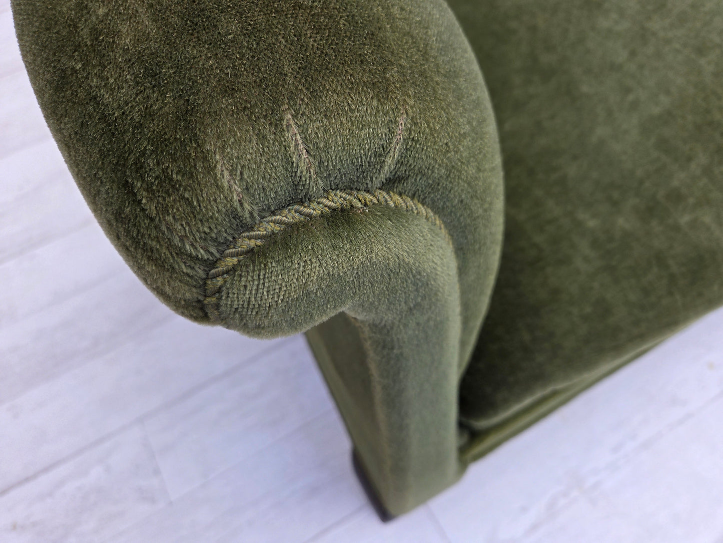 1950s, Danish 2-seater sofa, green furniture velour, ash wood legs.