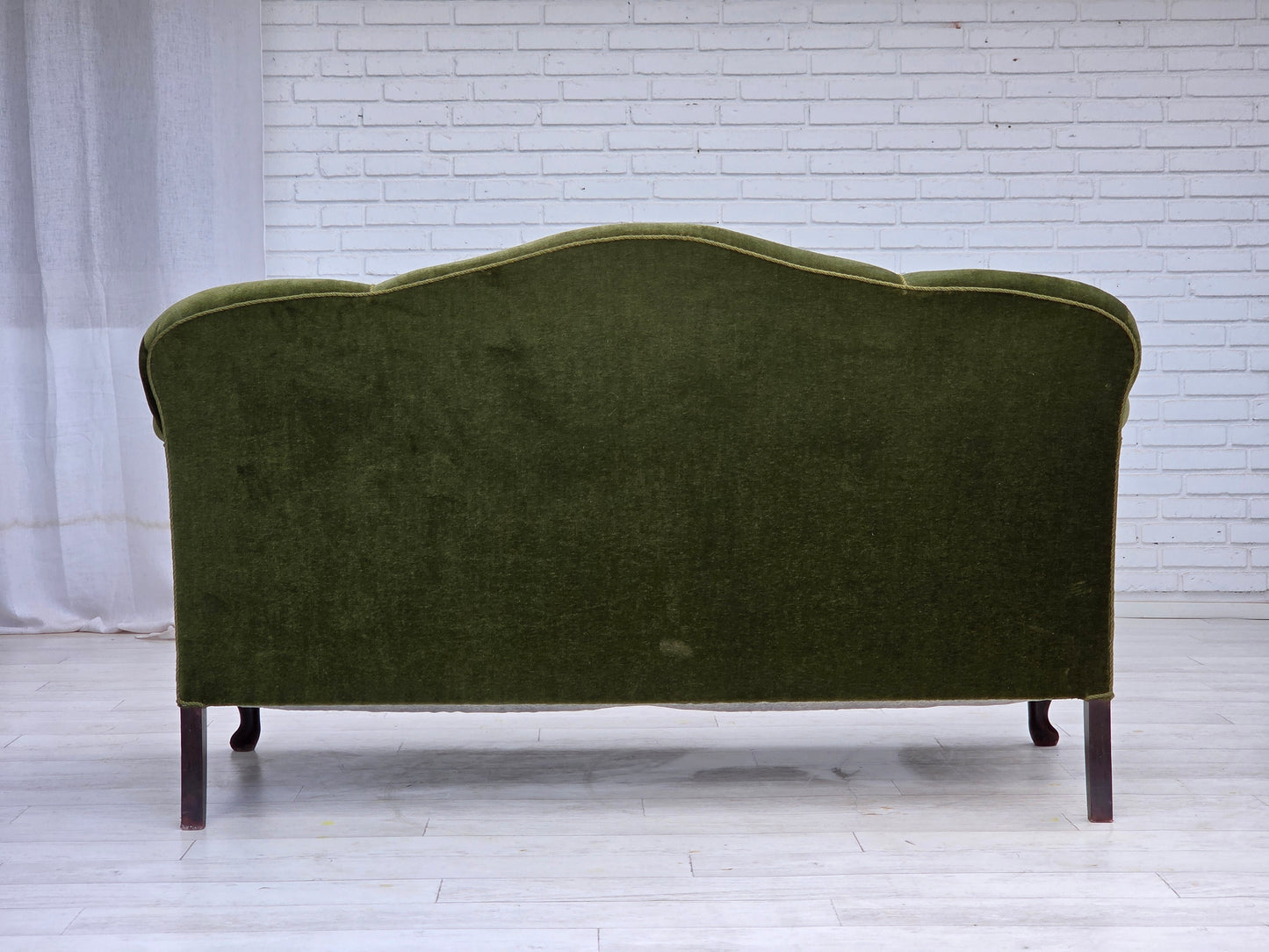 1950s, Danish 2-seater sofa, green furniture velour, ash wood legs.