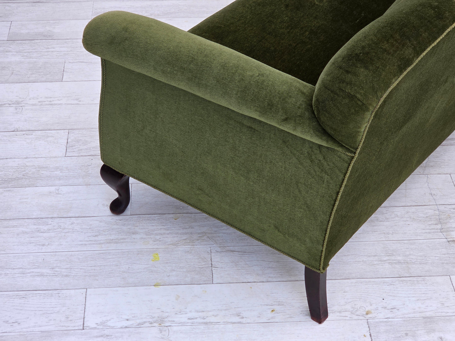 1950s, Danish 2-seater sofa, green furniture velour, ash wood legs.