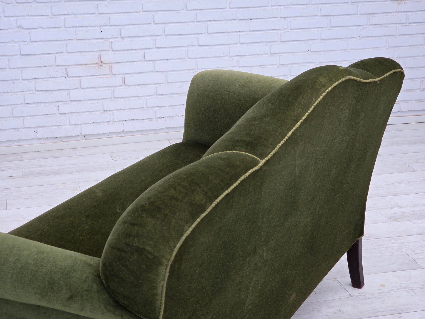 1950s, Danish 2-seater sofa, green furniture velour, ash wood legs.
