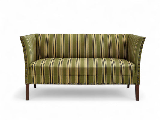 1970s, Danish 2-seater sofa, original green furniture wool, beech wood.