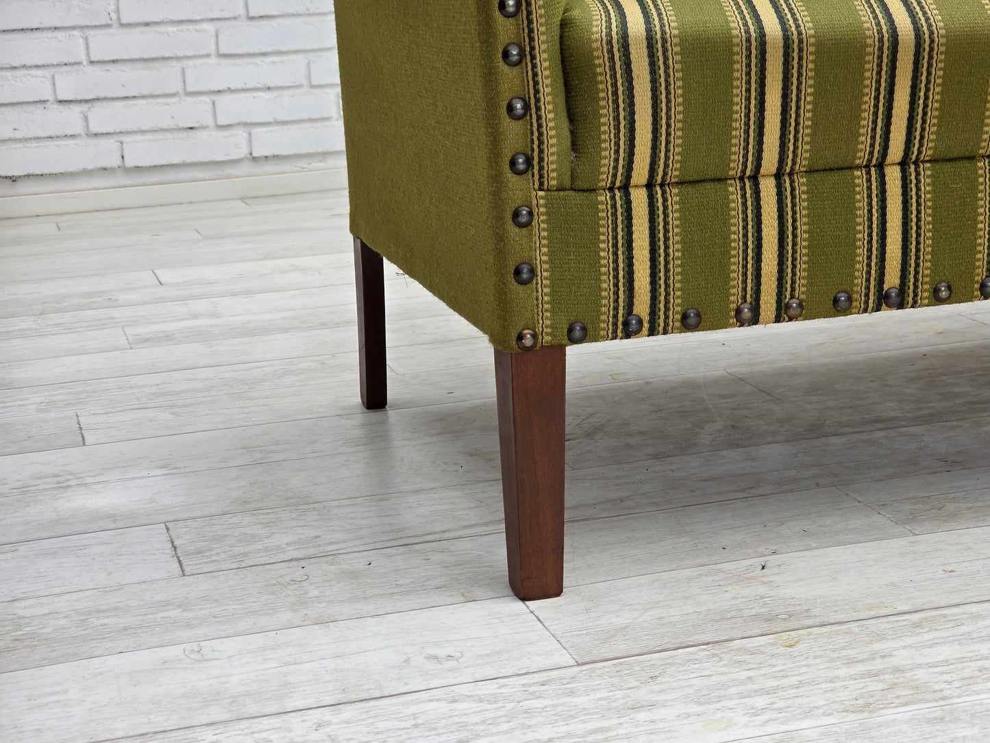 1970s, Danish 2-seater sofa, original green furniture wool, beech wood.