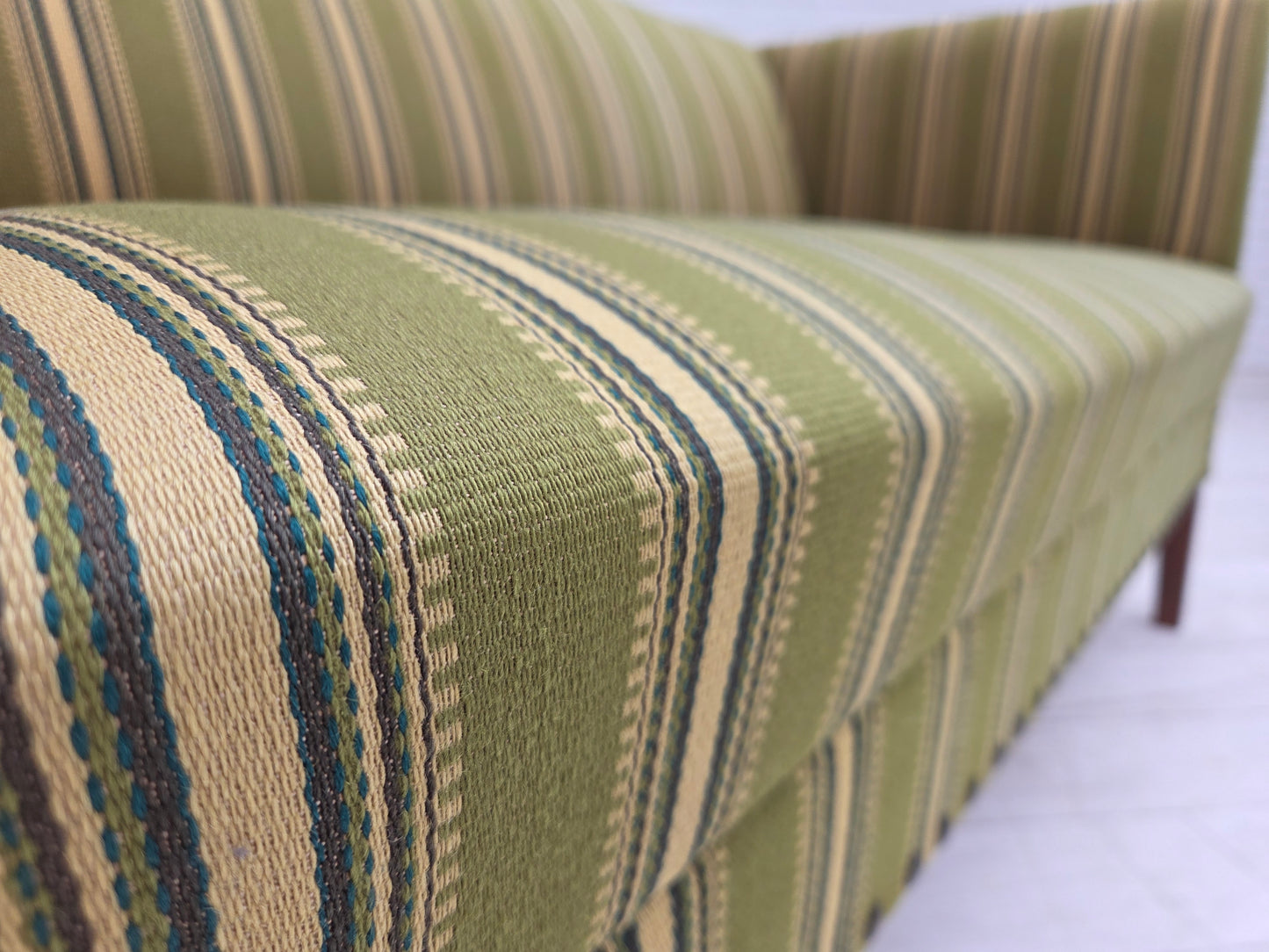 1970s, Danish 2-seater sofa, original green furniture wool, beech wood.