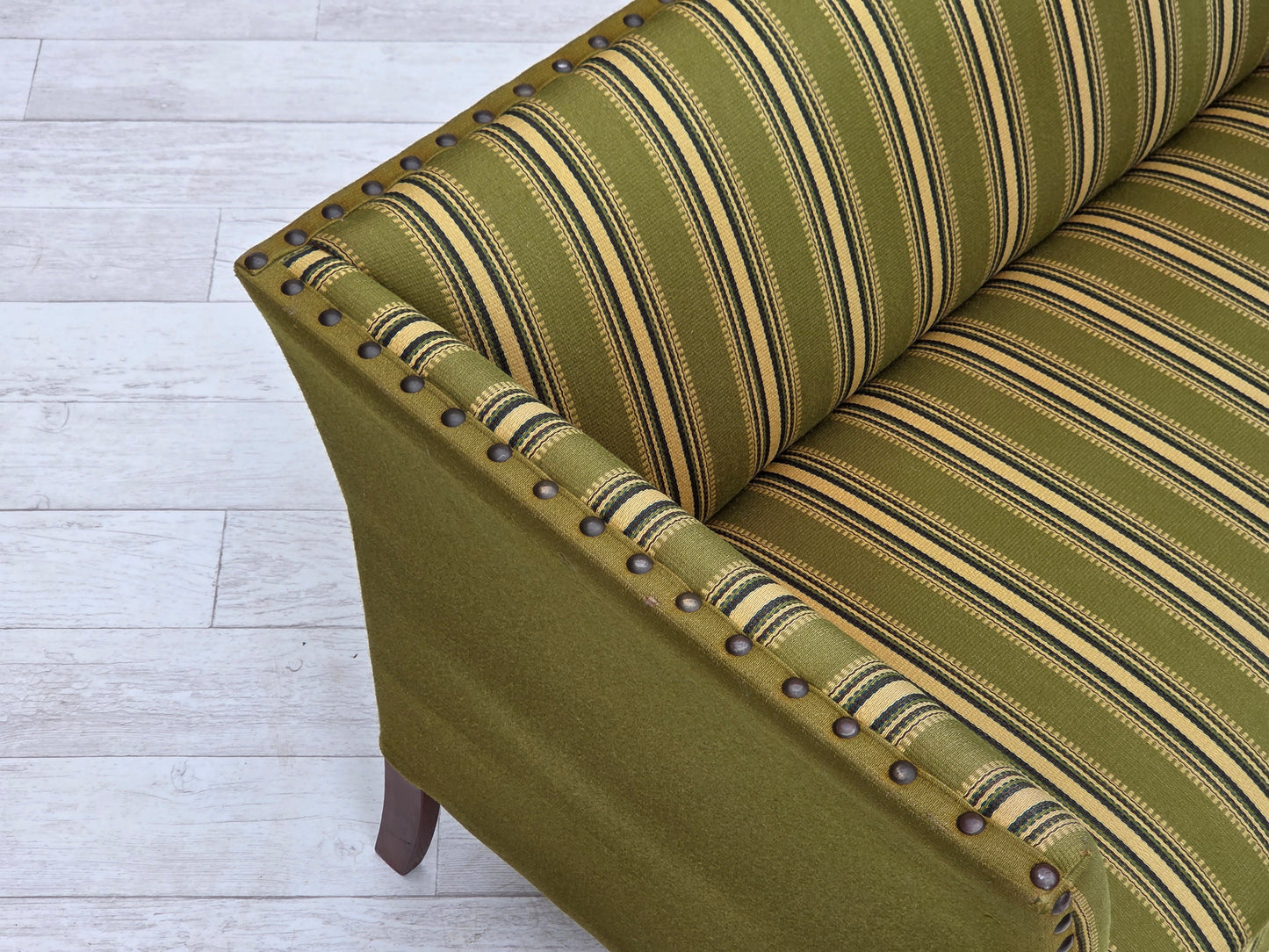 1970s, Danish 2-seater sofa, original green furniture wool, beech wood.