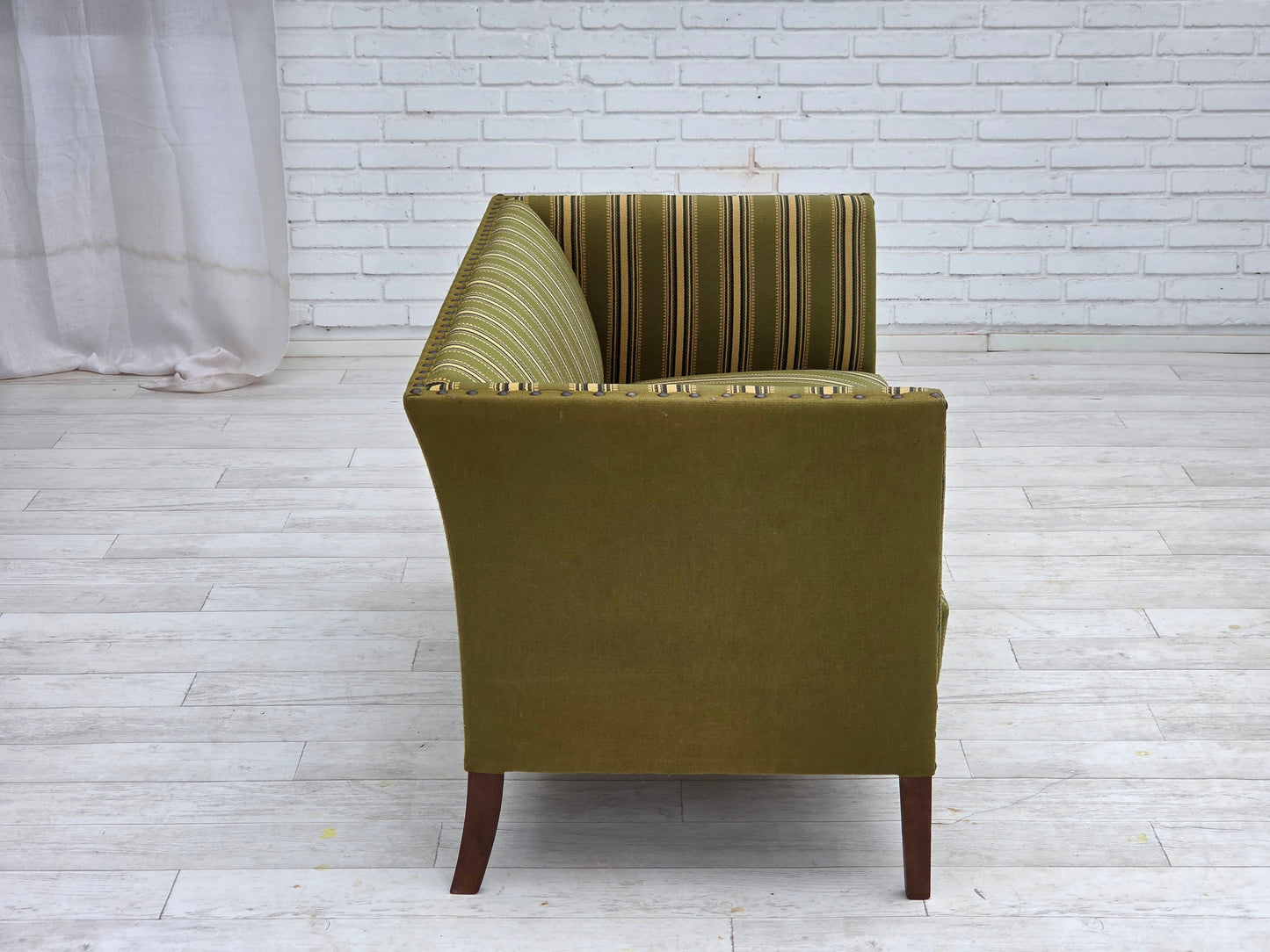 1970s, Danish 2-seater sofa, original green furniture wool, beech wood.
