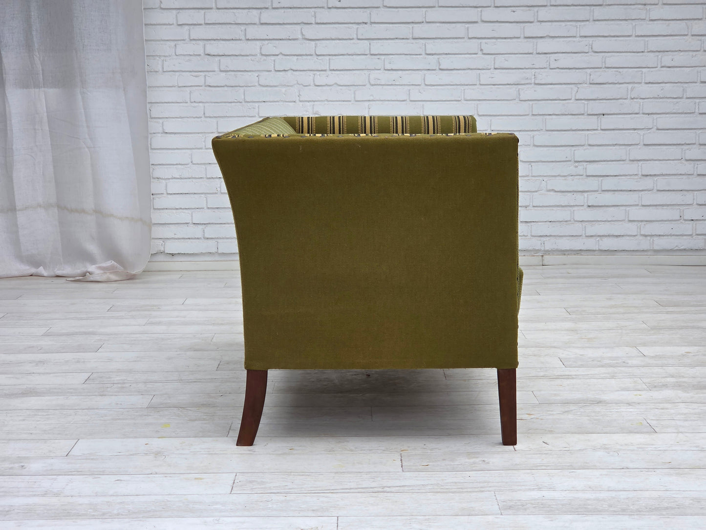 1970s, Danish 2-seater sofa, original green furniture wool, beech wood.