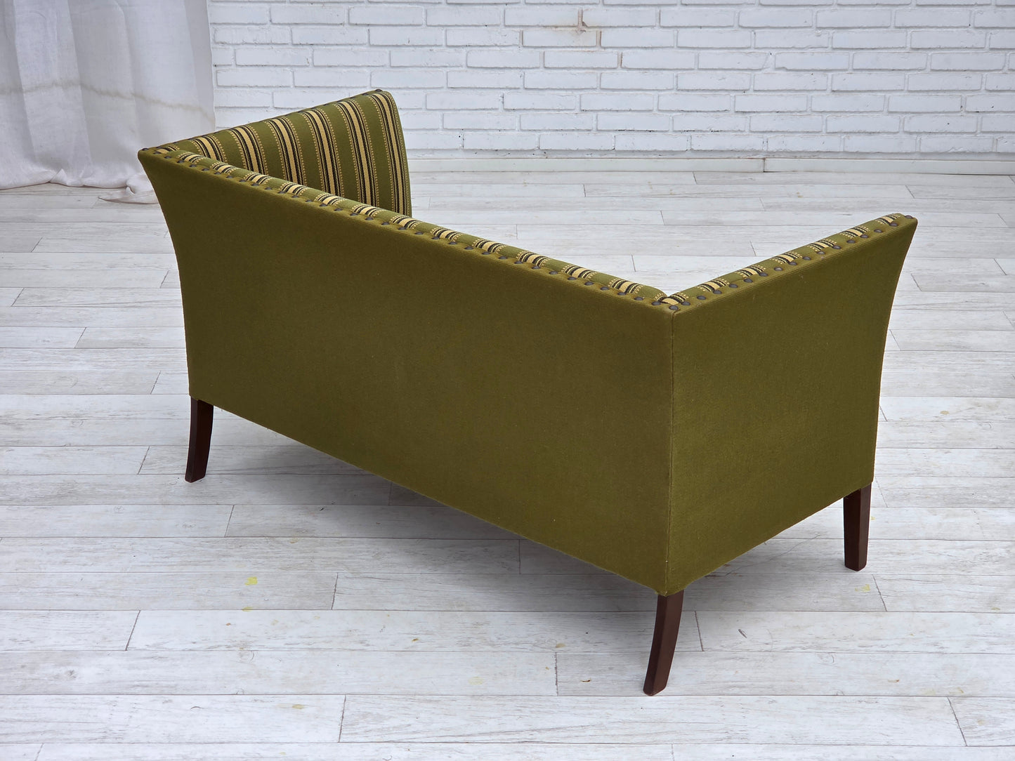 1970s, Danish 2-seater sofa, original green furniture wool, beech wood.