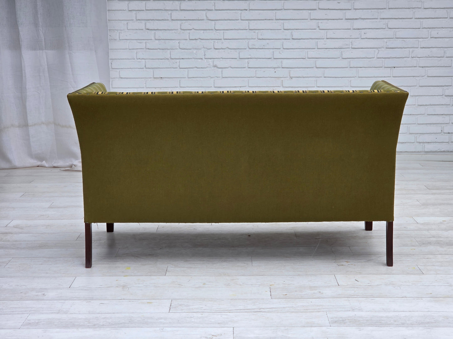 1970s, Danish 2-seater sofa, original green furniture wool, beech wood.