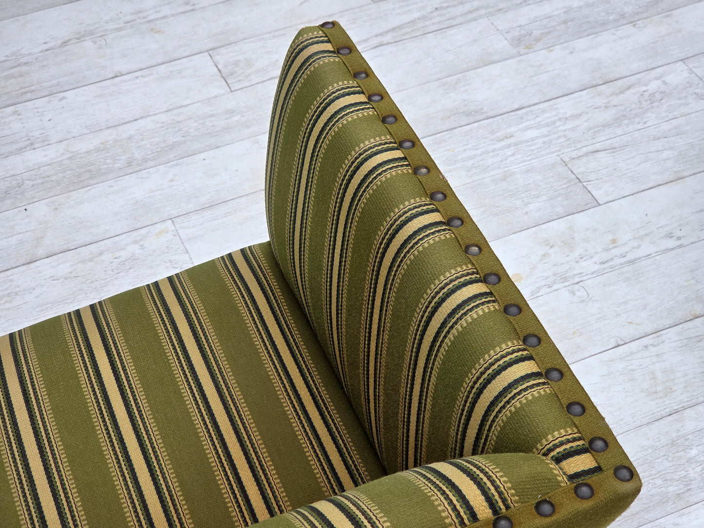 1970s, Danish 2-seater sofa, original green furniture wool, beech wood.