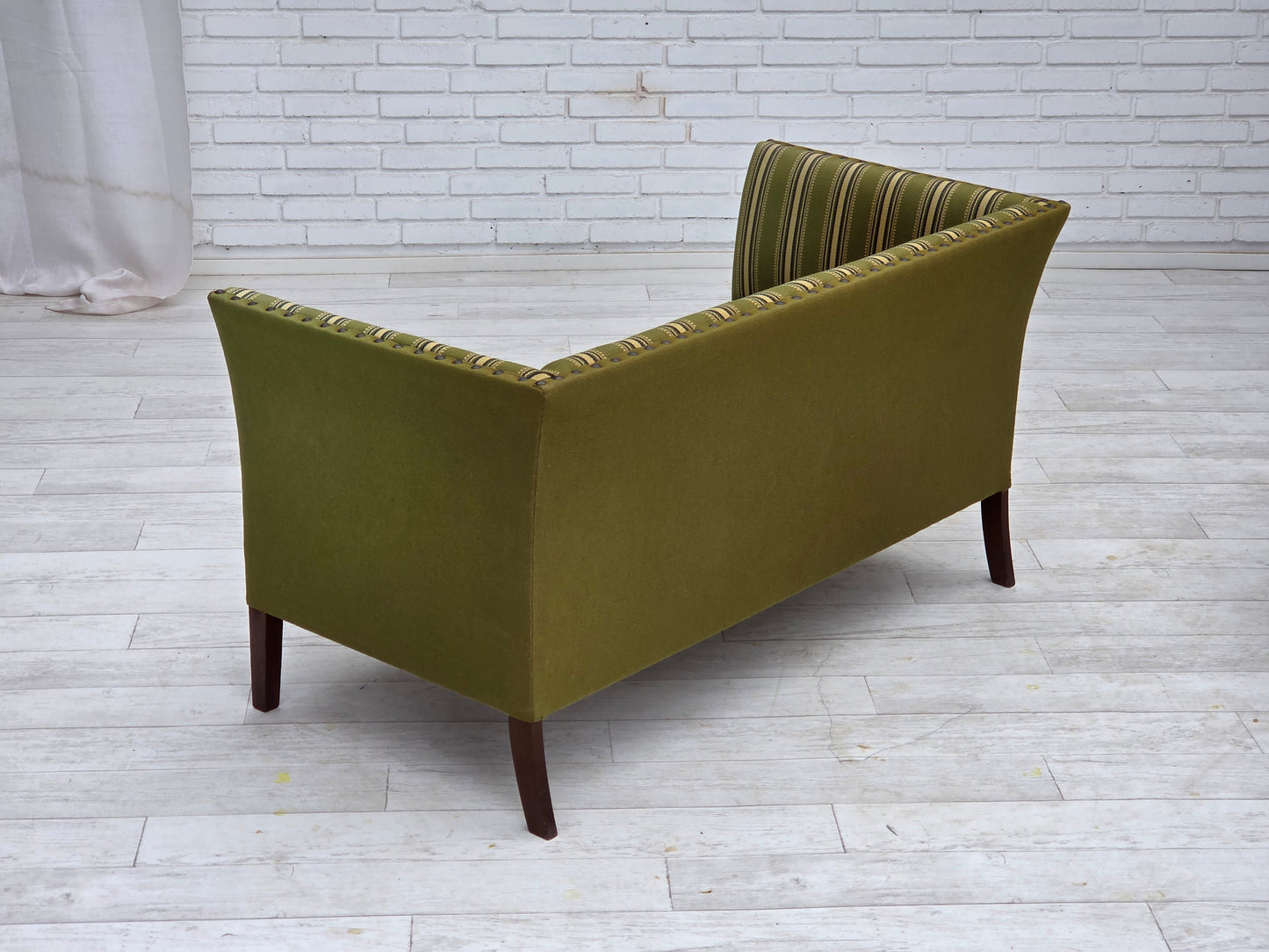 1970s, Danish 2-seater sofa, original green furniture wool, beech wood.