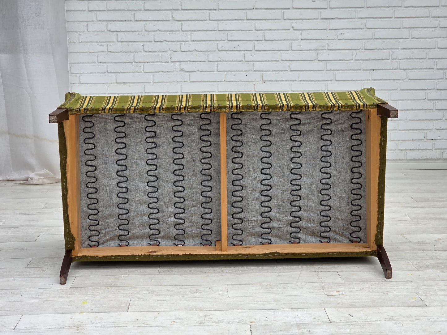 1970s, Danish 2-seater sofa, original green furniture wool, beech wood.