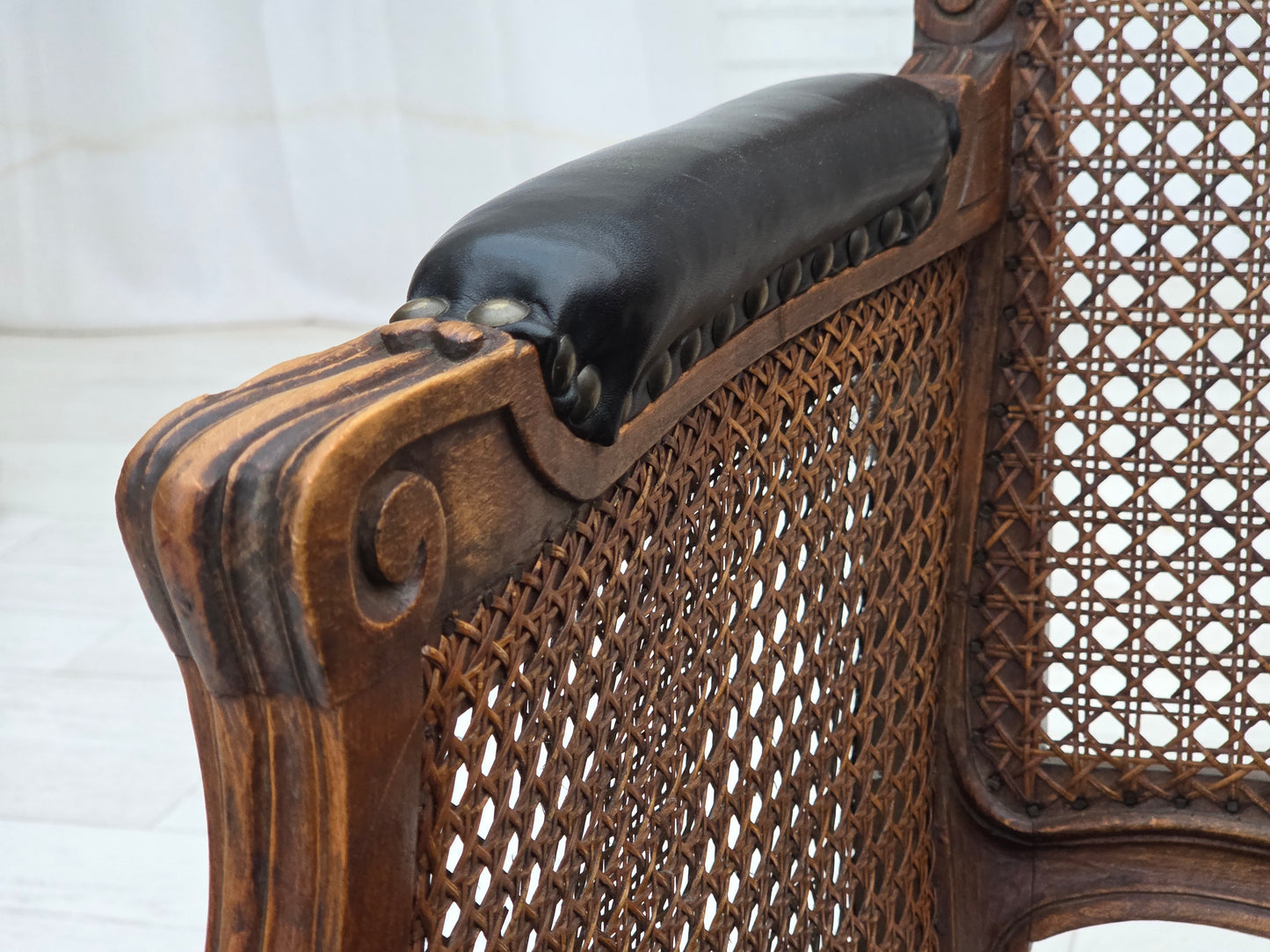 1930s, Danish armchair, furniture leather, ash wood, furniture mesh, reupholstered.