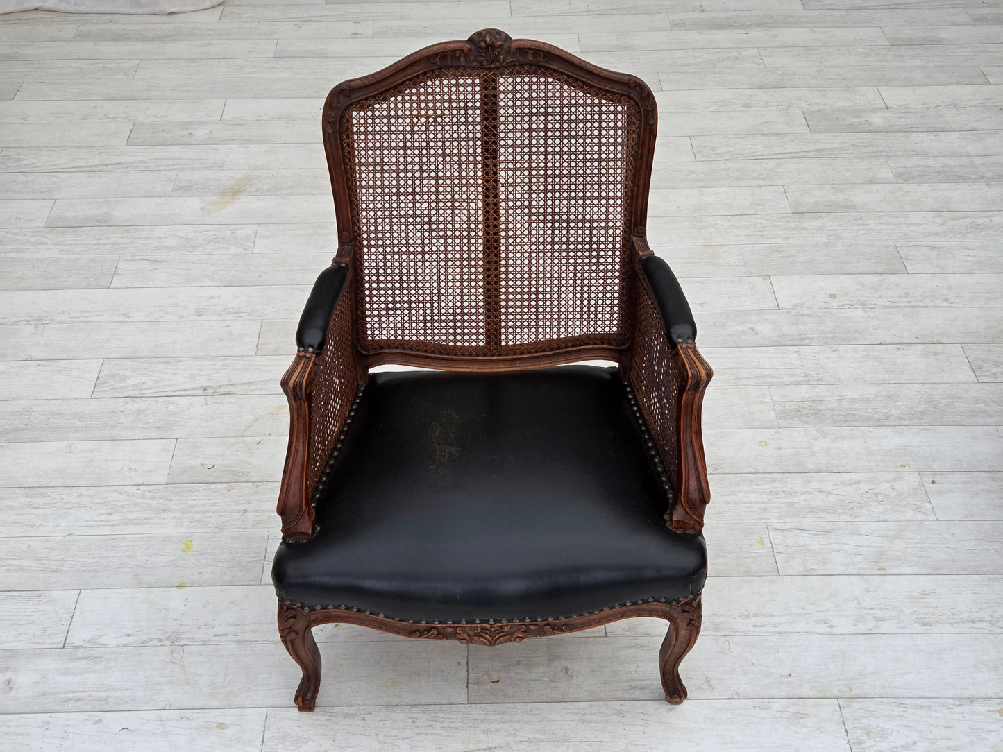 1930s, Danish armchair, furniture leather, ash wood, furniture mesh, reupholstered.
