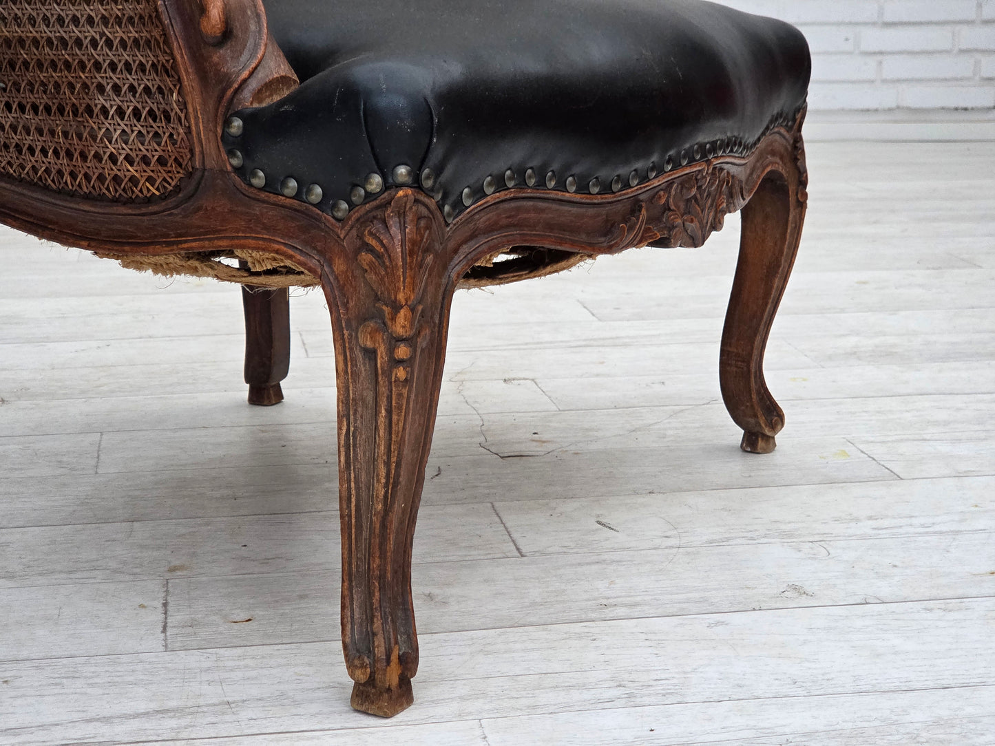 1930s, Danish armchair, furniture leather, ash wood, furniture mesh, reupholstered.