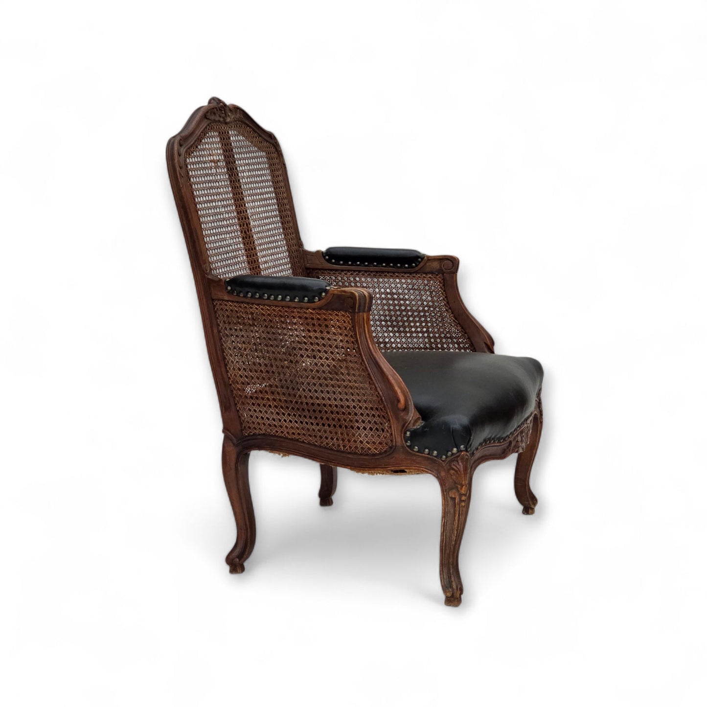1930s, Danish armchair, furniture leather, ash wood, furniture mesh, reupholstered.